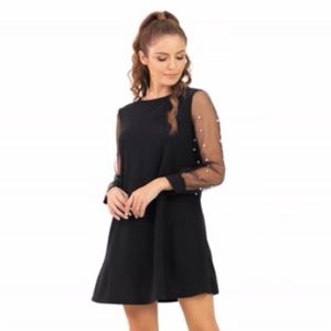 FINAL SALE Tunic Dress with Mesh Pearl Sleeve 🖤